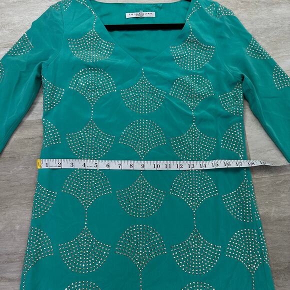 Trina Turk 181006 Womens Glitterati Studded Silk Shift Dress Teal Size 2 - Picture 9 of 11
